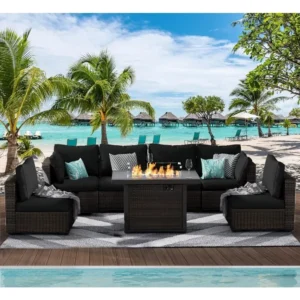 Garden Furniture 7 Pie Set with Fire Pit Table